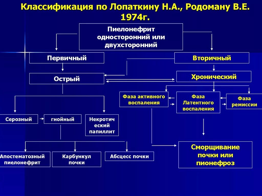 Классификация пиелонефрита Лопаткин. Классификация пиелонефрита (н. а. Лопаткин). Классификация пиелонефрита урология. Классификация хронического пиелонефрита Лопаткин. Периоды пиелонефрита