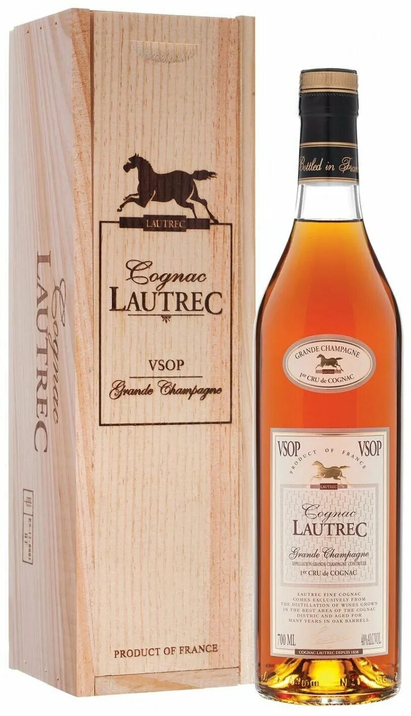 Коньяк Лотрек Гранд шампань VSOP 2015. Коньяк Лотрек Гранд шампань VSOP (В деревянном ящике) 0,7л. Коньяк "Lautrec " Reserve de la famille, Wooden Box, 0.7 л. Cognac grande Champagne VSOP 0.7.