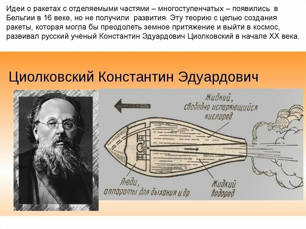 Какое транспортное средство циолковский не разрабатывал. К э циолковский достижения.