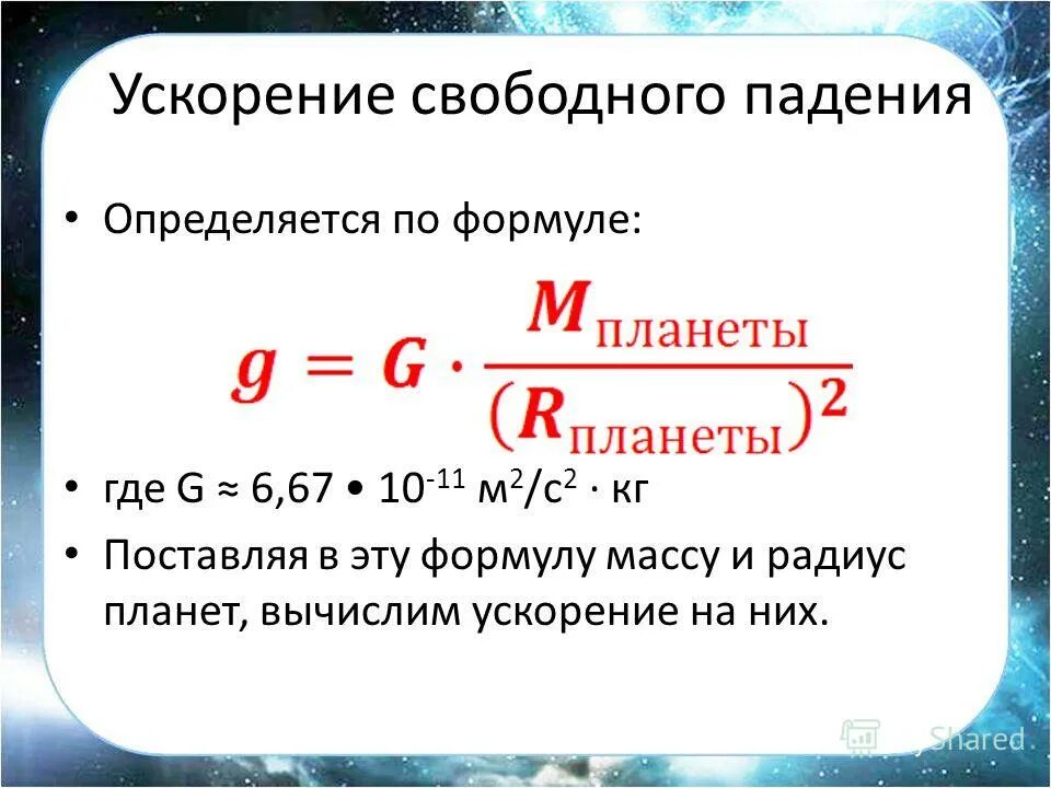 Определить ускорение свободного