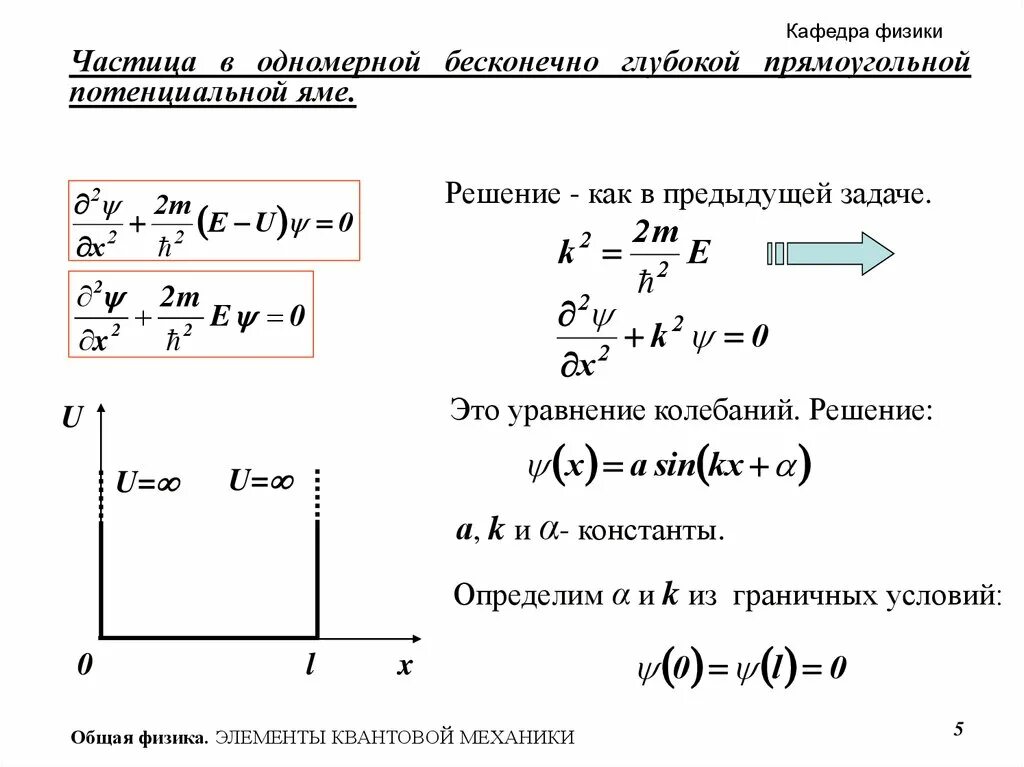 Частица в бесконечно глубокой потенциальной яме. Решение уравнения Шредингера для частицы в потенциальной яме. Одномерная прямоугольная потенциальная яма. Волновая функция частицы в бесконечно глубокой потенциальной яме. Квантовая частица в потенциальной яме.