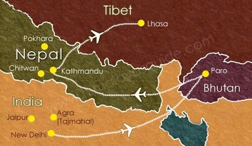 Индия непал бутан. Бутан Тибет Непал карта. Непал и бутан на карте.