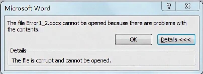 File could be corrupted. File Error. Cannot open file. Error file is corrupt. Can't open Word file Error.