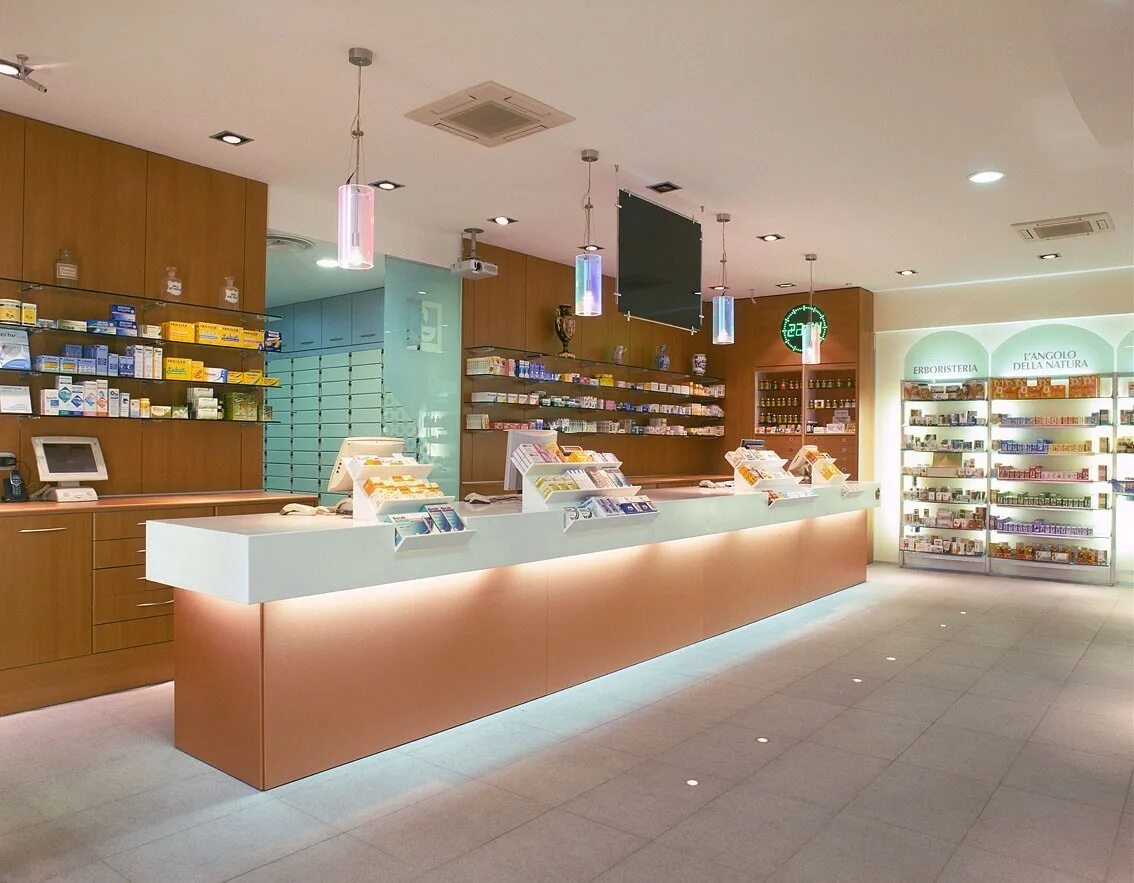 общее искусственное освещение в аптеке. белград, сербия. аптека будущего. аптека асна первомайская 42. освещение в аптеке.