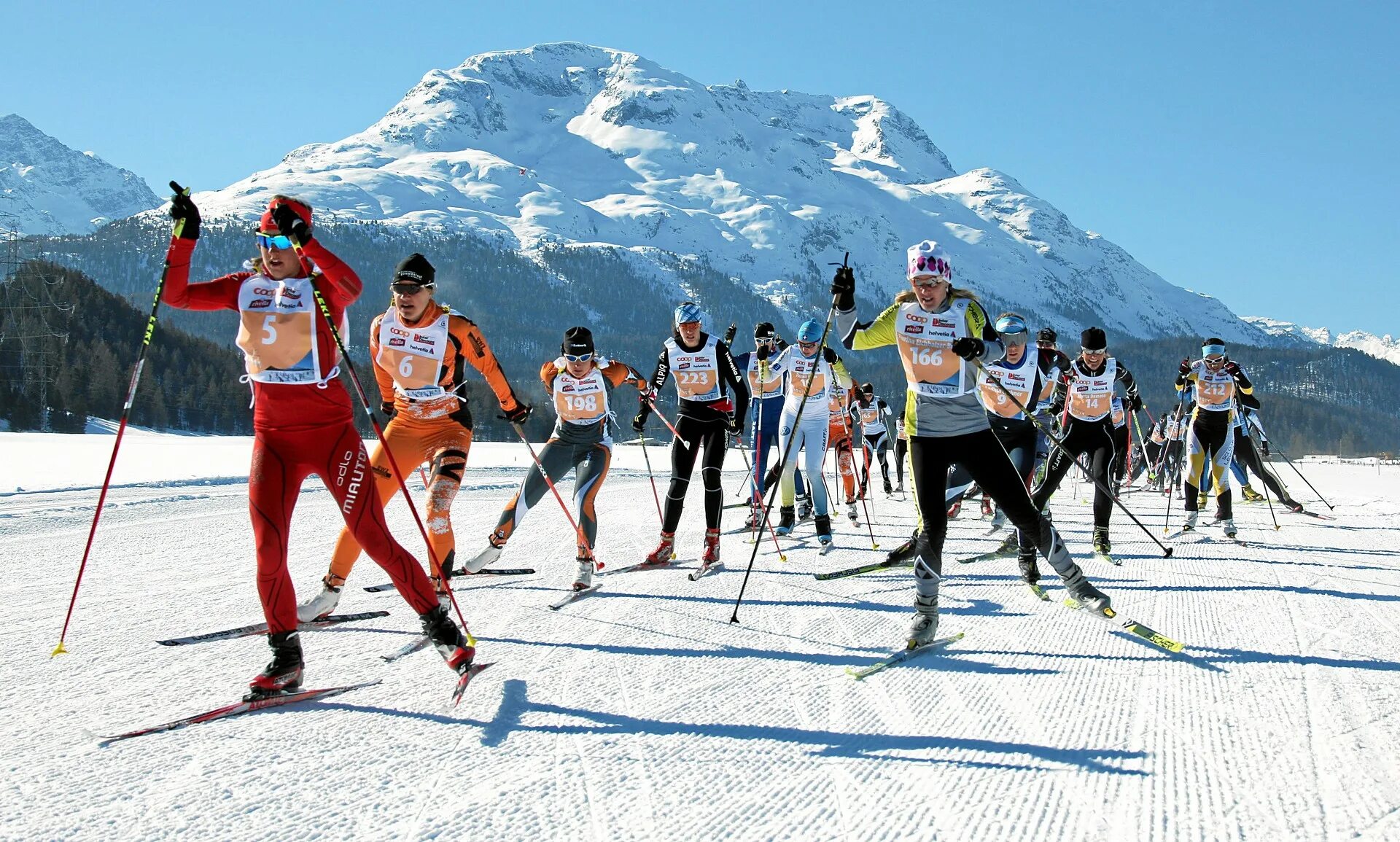 Engadin Skimarathon. Лыжные гонки. Лыжники. Лыжи спорт. Всероссийский зимний спортивный марафон