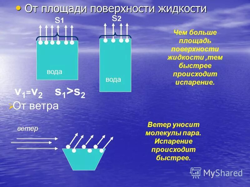 Площадь испарения жидкости. Испарение жидкости с поверхности. Испарение и кипение 10 класс