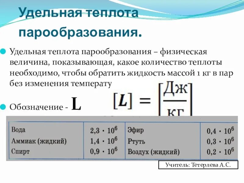 Количество теплоты с удельной теплотой парообразования. Удельная теплота парообразования и конденсации. L Удельная теплота парообразования. Удельная теплота парообразования физика 10 класс формула. Удельная теплота парообразования 8 класс.