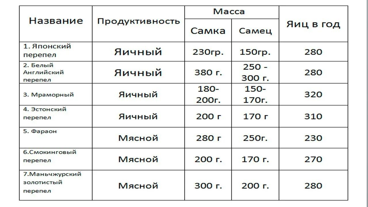 Продуктивность яиц. Таблица пород перепелов. таблица мясных пород перепелов. перепела продуктивность. мясо-яичные породы перепелов.