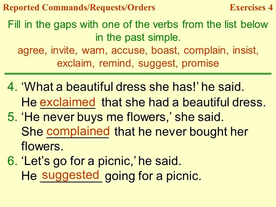 Commands in reported Speech. Reported Commands упражнения. Reported Speech Commands правило. Orders in reported Speech.