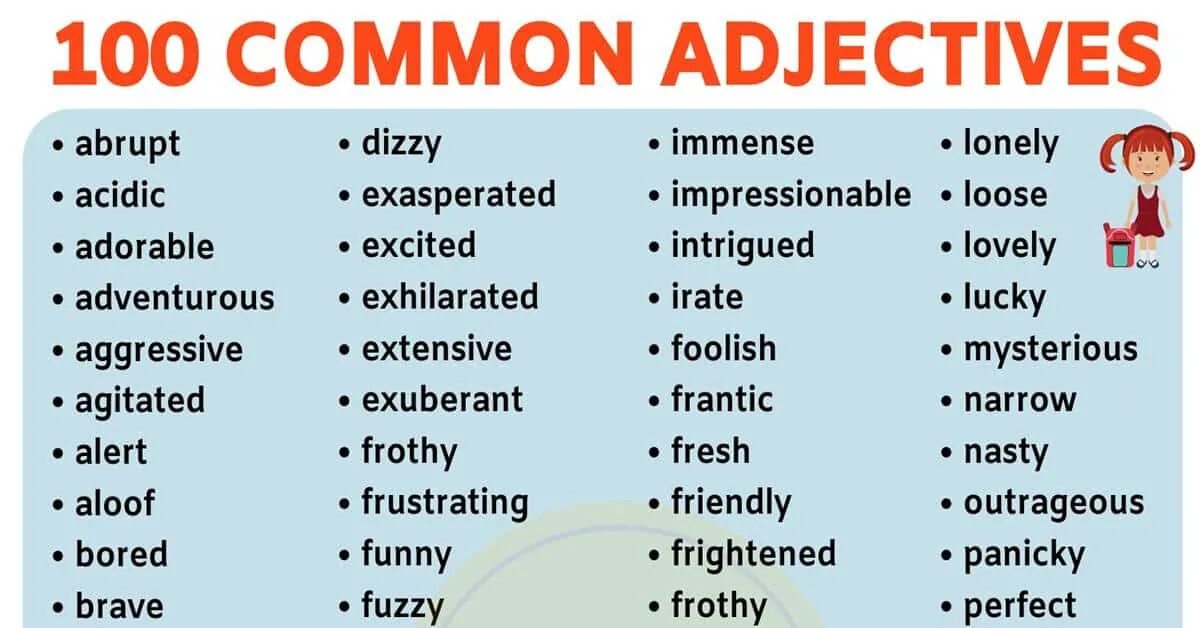 100 Adjectives. Common adjectives. 100 Common adjectives. Adjectives in English. Replace adjective