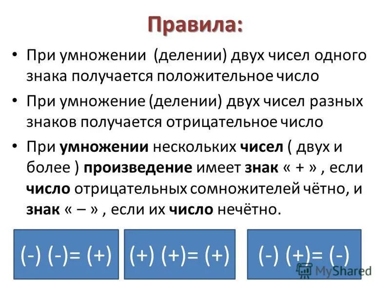 Произведение 3 отрицательных чисел если число. Правила умножения отрицательных и положительных чисел. Правило умножения и деления отрицательных чисел. Умнодениеотрицатель НВЙ чисел. Деленние и у множение отрицатильных чисел.