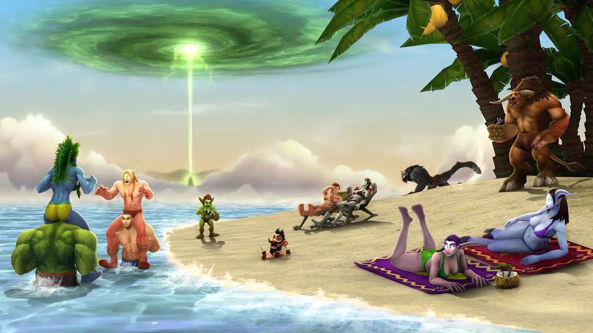 Варкрафт арт расы. Warcraft пляж. World of Warcraft пляж. World of Warcraft лето.