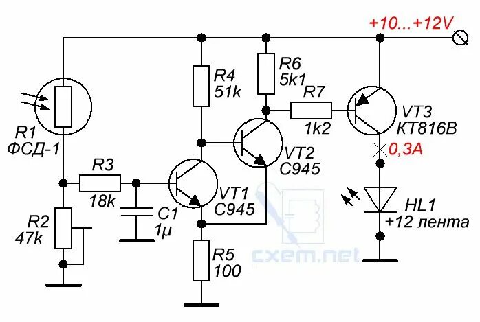 Датчик освещенности на фоторезисторе схема. Схема фотореле на фоторезисторе на 12 вольт. Схема датчика освещения на фоторезисторе. Схема датчика света на фоторезисторе.