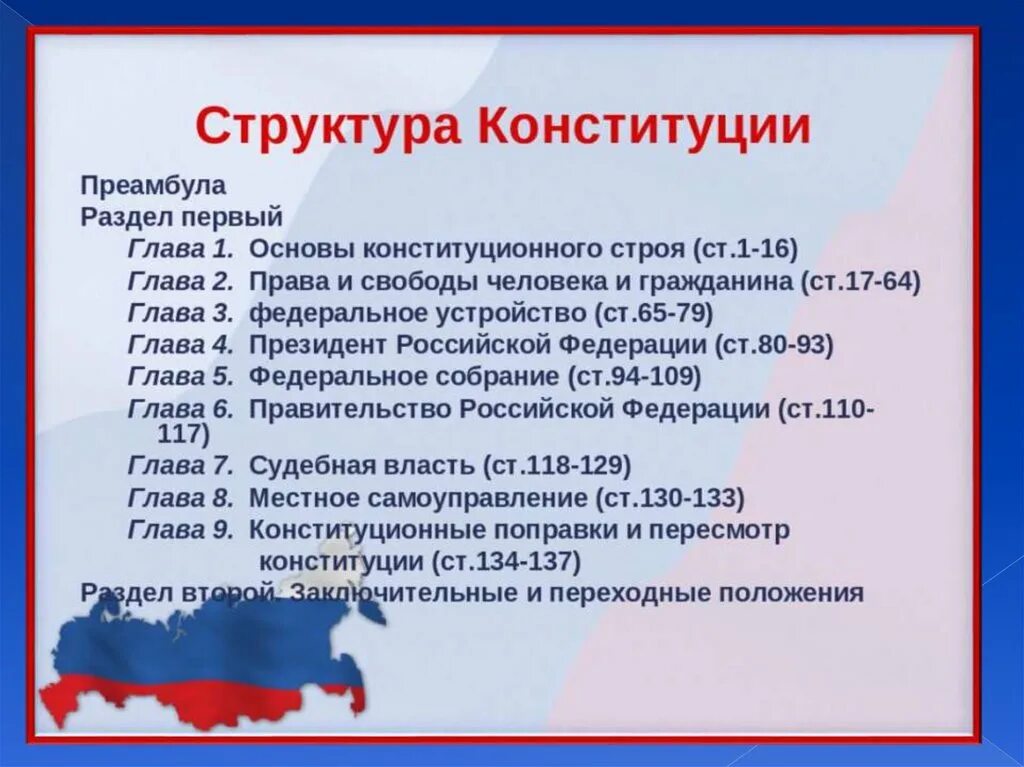 Дата конституции российской федерации. Количество статей в Конституции РФ. Структура Конституции Российской Федерации 1 раздел. Структура Конституции РФ 2020. Конституция РФ разделы и главы.