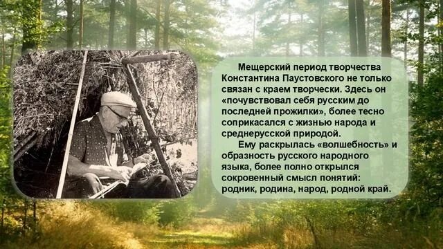 Родина к г паустовского. Мещерский край Паустовский. Паустовский Мещерский край изложение. Изложение Паустовского Мещерский край - леса. Стихи Паустовского о Мещерском крае.