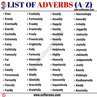 Adverbs list