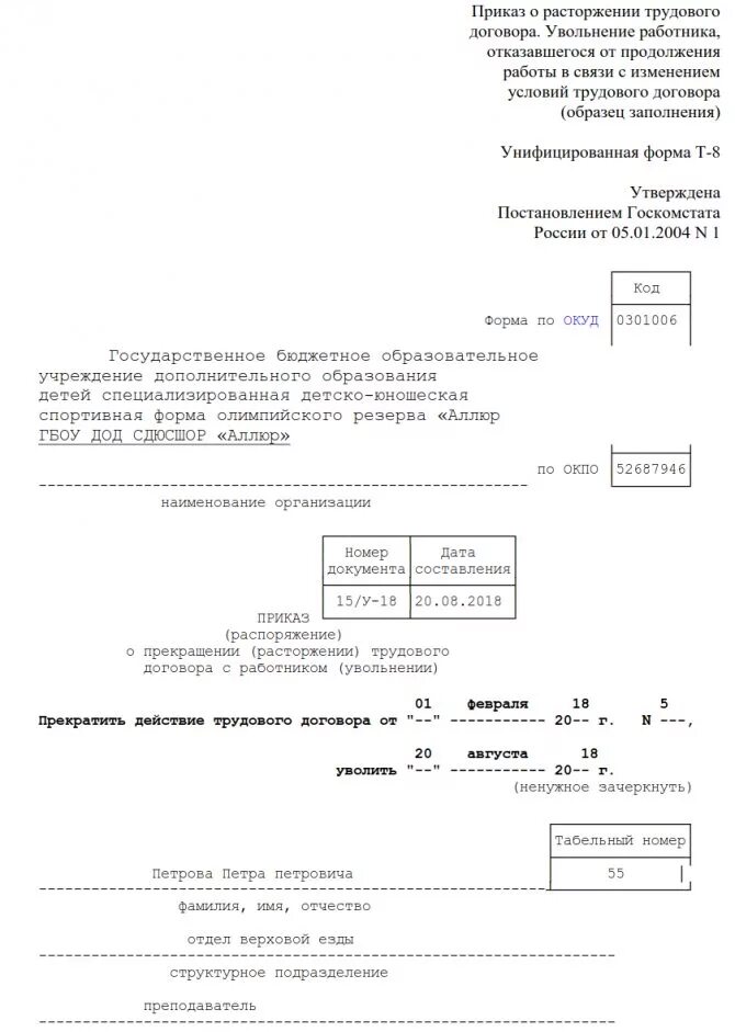 Приказ об изменении условий трудового. Приказ об изменении трудового договора. Распоряжение о расторжении трудового договора. Приказ о прекращении трудового договора.