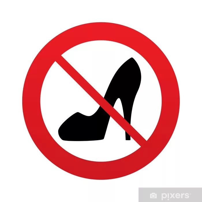 Ноги в туфлях анфас. В обуви запрещено. Знак каблук. Перечеркнутый ботинок. Туфли на каблуке.