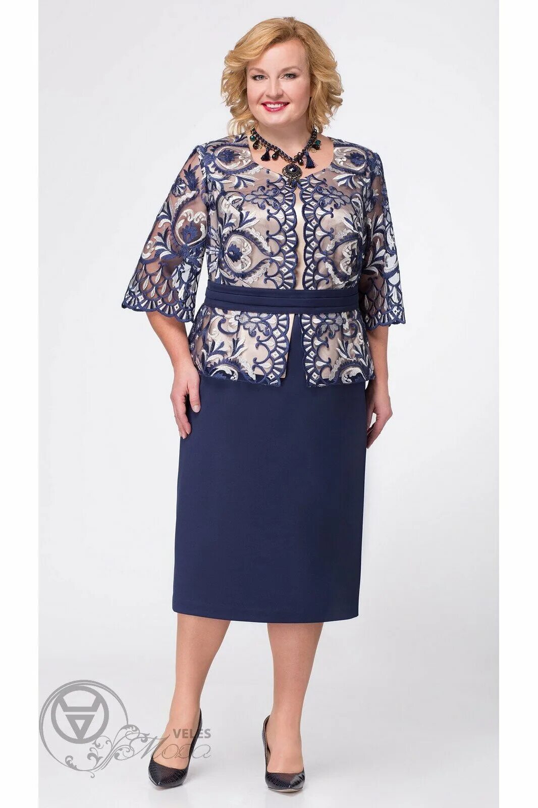 Юбочный костюм ninele арт: 589548. Платье 442 [aira-style]. Белорусская одежда претти для женщин за 50. Белорусские нарядные платья. Нарядное платье большого размера белорусское.