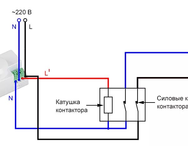 Схема датчика движения прожектор. Схема подключения датчика движения через контактор. схема подключения датчика света через контактор. схема подключения датчика света через пускатель. датчик движения через пускатель.