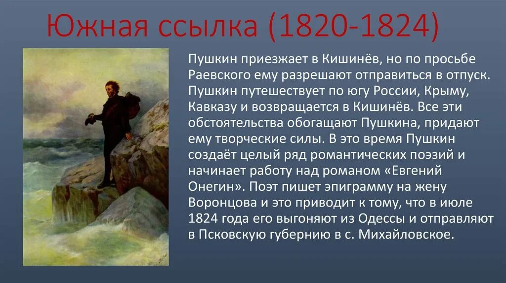 Южная ссылка Пушкина 1824. Период Южной ссылки Пушкина 1820-1824.