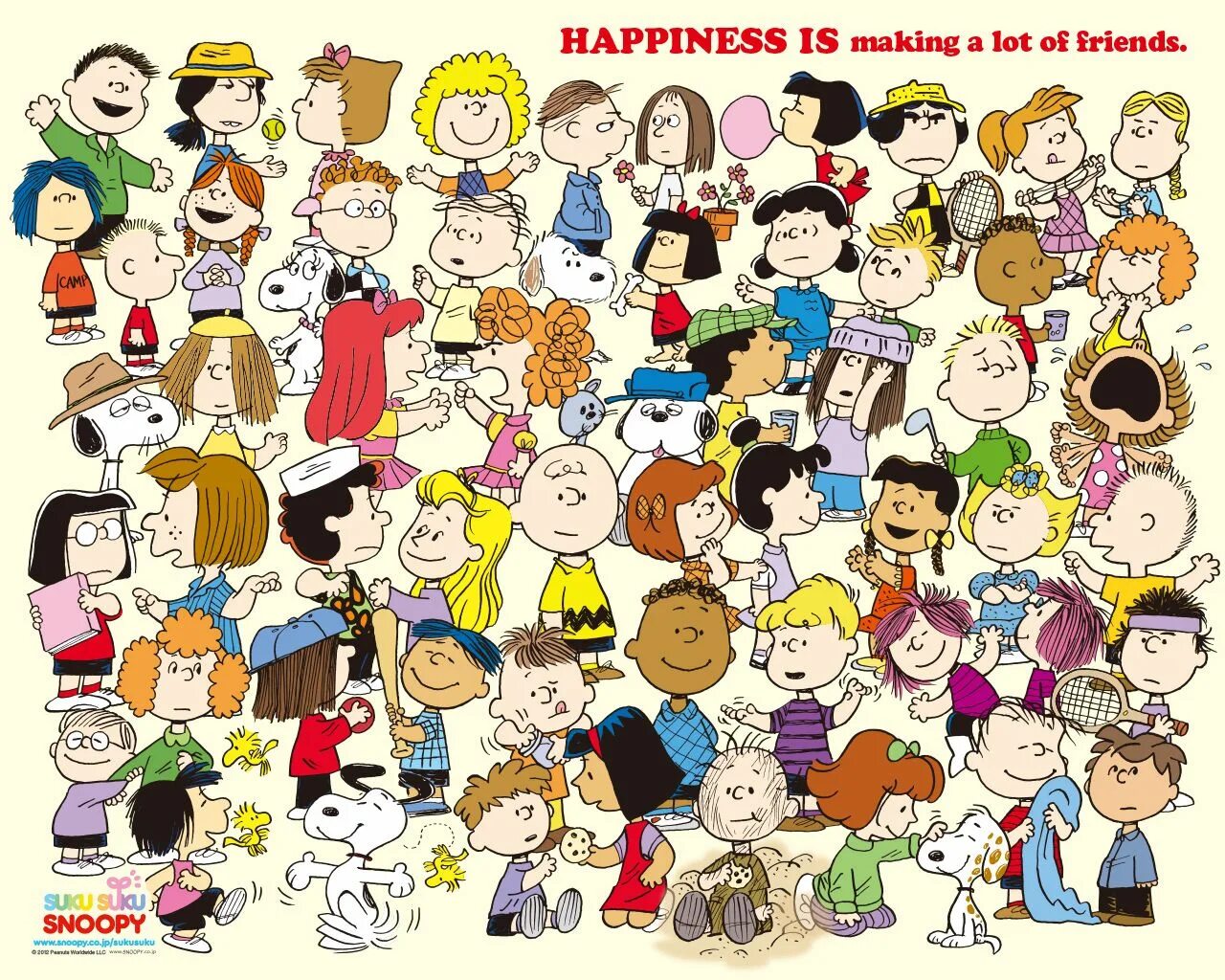 Snoopy. Много маленьких рисунков Снупи. Персонаж счастье. Made lots of friends