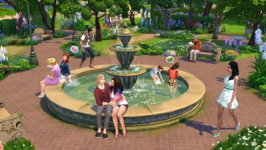 Купить игры сим. The SIMS 4: романтический сад. Симс 4 романтический сад. Фонтан симс 4. Парк симс 4.