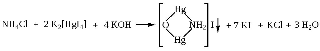 Реакция с реактивом Несслера на аммоний. Аммиак и реактив Несслера реакция. Реакция Несслера на аммиак.
