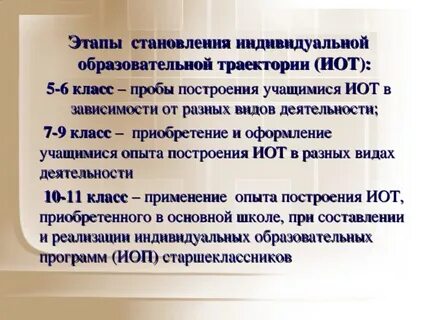 Этапы индивидуальной образовательной траектории