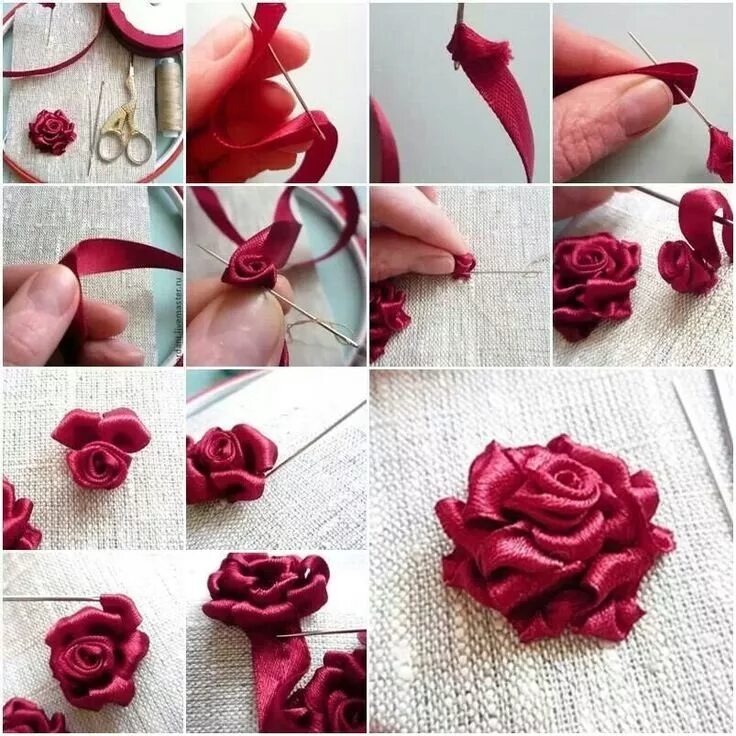 Вышивка лентами розы. Цветы из ткани. Розы из атласных лент. Цветы из ткани своими руками.