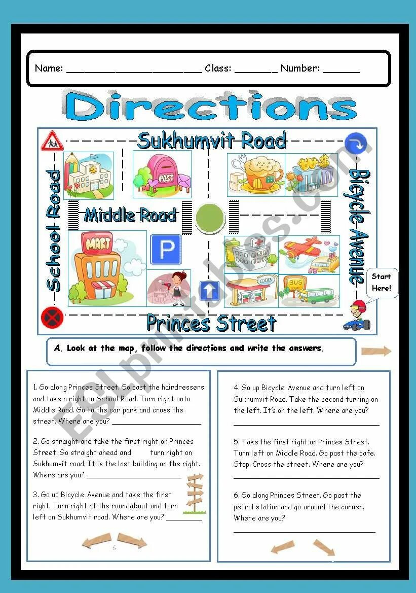 Write the directions. Giving directions worksheet. directions worksheets. directions worksheets for kids. places directions worksheet.