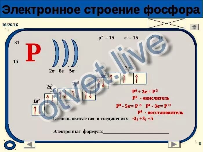 Электронная формула фосфора 4. Электронная формула фосфора 4
