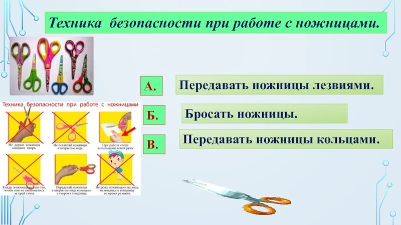 Урок технологии что нужно. Правила безопасности при работе с иглой и ножницами 5 класс. Техника безопасности при работе с ножницами. Правила работы с ножницами для детей в картинках. ТБ при работе с ножницами картинки.