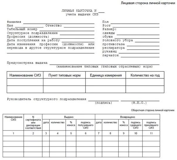 Личная карточка учета выдачи СИЗ 2021. Личная карта учета выдачи СИЗ. Личная карточка учета выдачи СИЗ 2022. Карточка выдачи СИЗ оборотная сторона. Карточка учета сиз 2024
