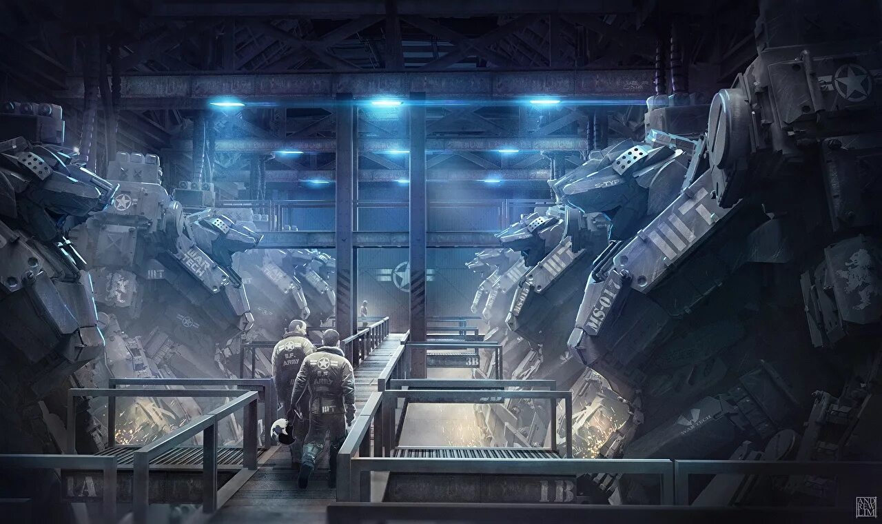 Sci fi robot. Робот мех sci-fi art. sci fi ангар мехи. робот завод арт sci fi. ангар sci fi art.