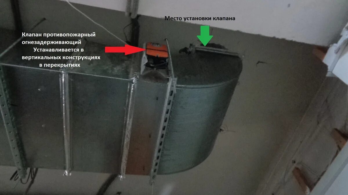 Установка противопожарных клапанов. Огнезащитный клапан ОЗК. Крепление стенового клапана дымоудаления к воздуховоду. Подвесы для воздуховодов вентиляции. Вентиляционная шахта с электроприводом заслонки.