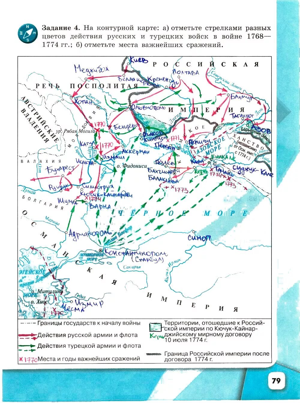 Русско турецкая 1768-1774 контурная карта.