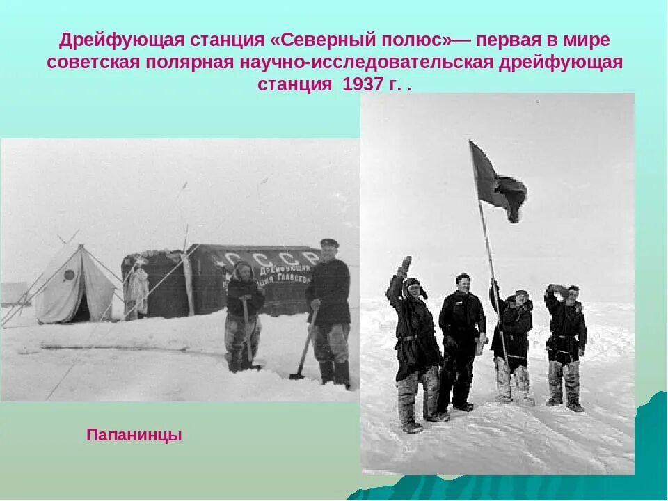 Как называется первая советско российская научная станция. Экспедиция Папанина на Северный полюс 1937. Экспедиция Папанина на Северный полюс. Северный полюс 1 станция дрейфующая первая.