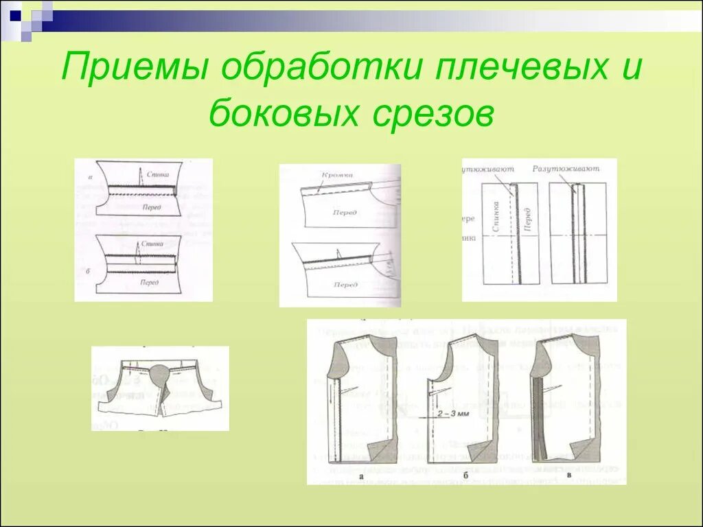 Обработка плечевых и боковых срезов схемы. Схема обработки плечевых срезов. Обработка боковых срезов изделия. Технология обработки плечевых и боковых швов.