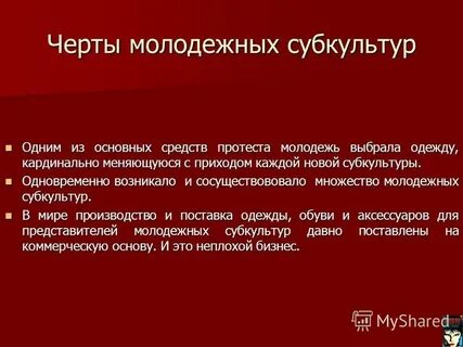 Признаки молодежной субкультуры