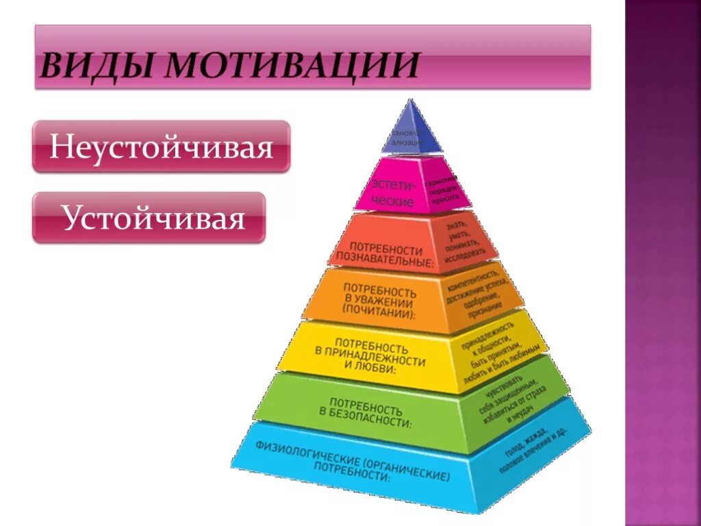 Виды мотивации. Виды мотивации в менеджменте. Устойчивая и неустойчивая мотивация. Перечислите виды мотивации.