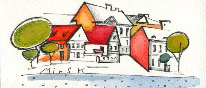 Архитектурный пейзаж. Минск графика. Минск рисунок. Город минск рисунок. Архитектура зданий.