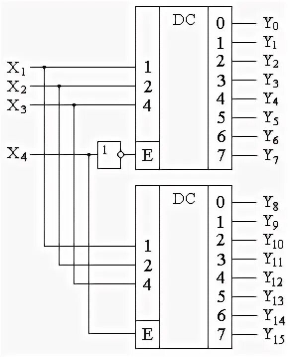 Дешифратор 4 на 16 схема. Дешифратор на 8 выходов. Каскадирование дешифраторов 4 в 16. Шифратор 8 — 3 (8 входов, 3 выхода).. Дешифратор 3