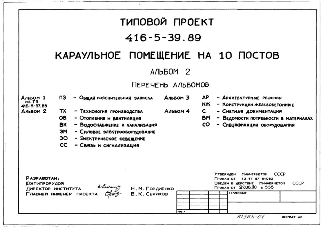 Типовой проект 416 7 68 Типовой проект 416-6-30.12.88 Рукавный пост производительностью 25 пожарных рука