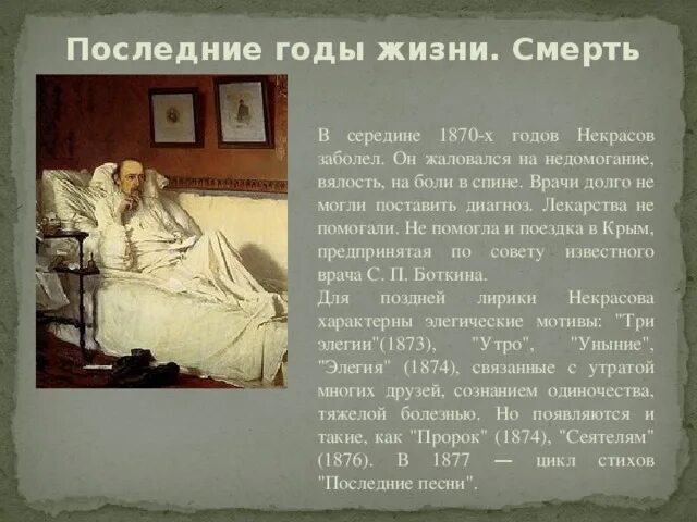 Н А Некрасов последние годы жизни. Смерть Николая Алексеевича Некрасова.