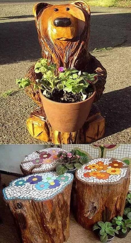 Поделки на дачу из дерева фото Прикольные идеи для дачи и сада (45 фото) Садовые украшения, Украшение двора, Че