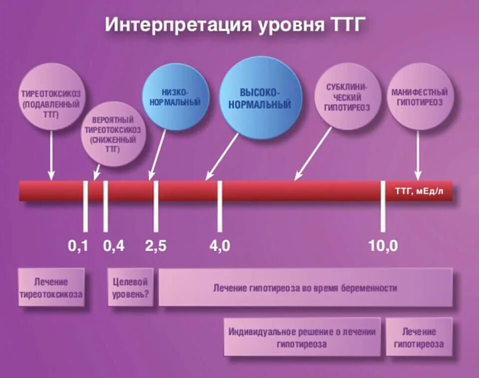 Кровь на тиреотропный гормон. Уровень ТТГ. Интерпретация уровня ТТГ. Целевые уровни ТТГ. Низкий ТТГ при нормальном беременности.