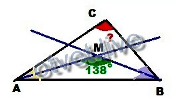 В треугольнике abc угол c 138. B треугольник amb b=20см. С138. Угол 138 наоборот.