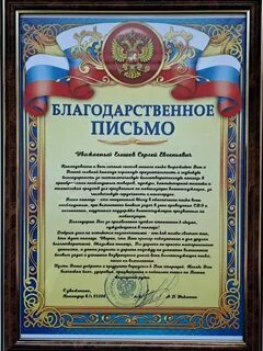 Благодарственное письмо участнику