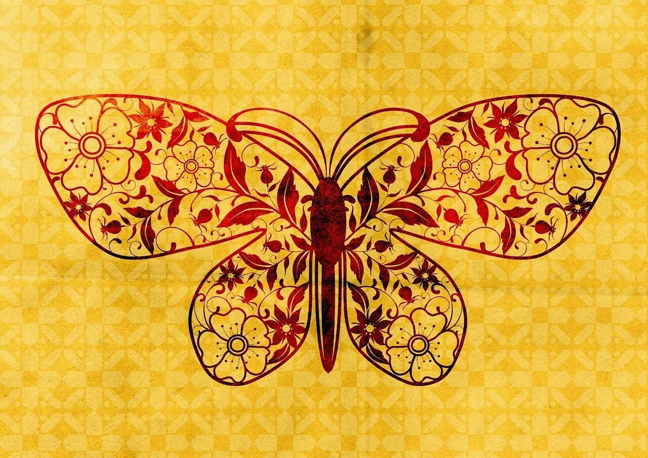 Золотая бабочка. Бабочка линиями. Красивые рисунки на желтом фоне. Бабочка из линий. Золотые бабочки на Красном фоне.